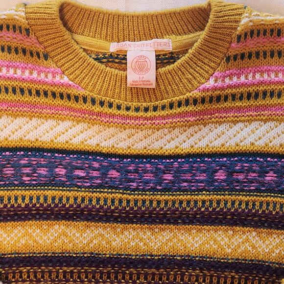 Urban Outfitters UO Mustard Fair Isle Striped Sweater size S - Picture 2 of 12